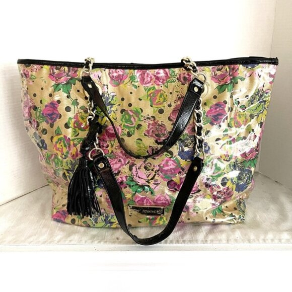 Betsey Johnson Extra Large Tote Bag Gold Floral - Picture 1 of 11